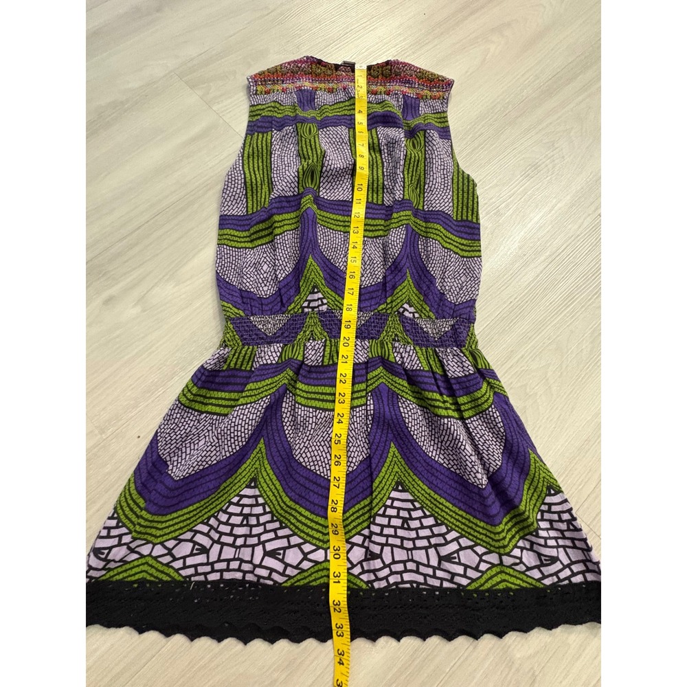 Custo Barcelona Mini Dress Women Purple Green Mosaic Print Beaded Smocked Size 1 - Picture 11 of 16